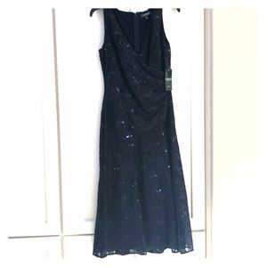 Navy blue lace and sequin formal dress
